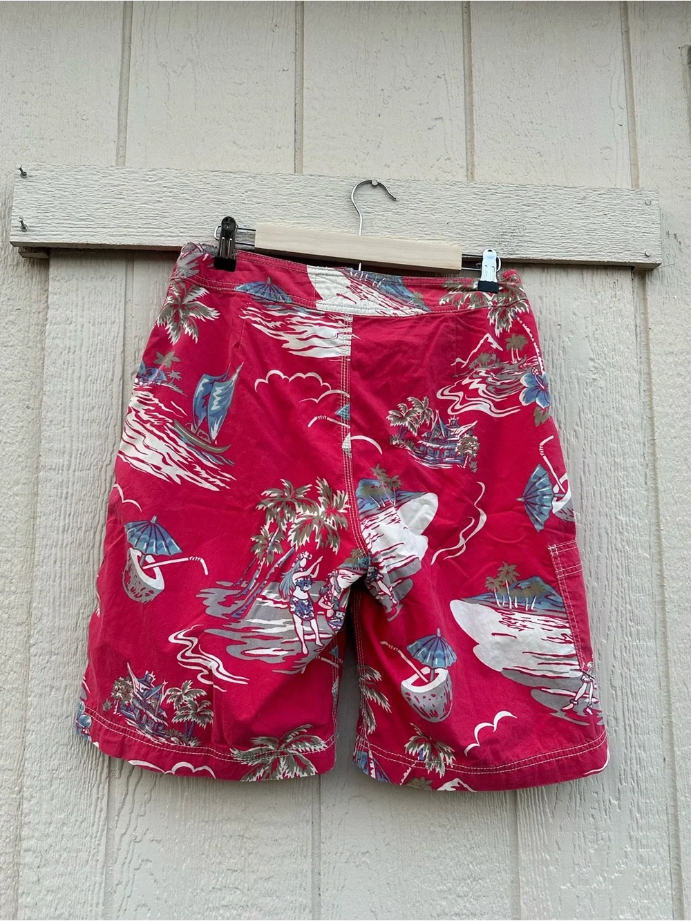 Vintage American Eagle Swim Suit Men’s Size 30 Red Hawaiian Beach Surfboard 🏄